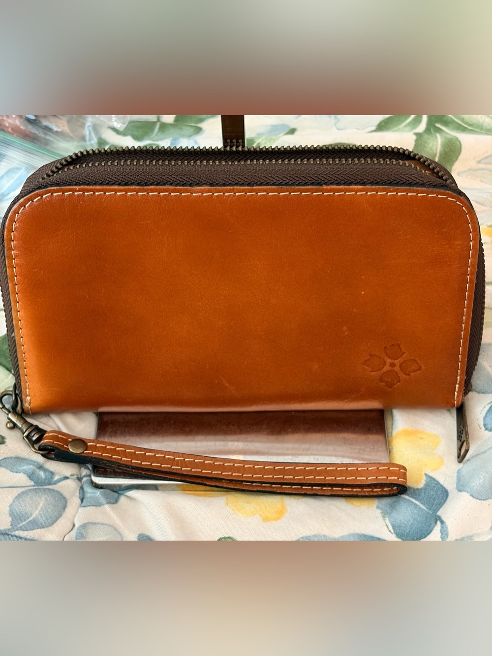 Patricia Nash Cognac Leather Phone Clutch Wristlet